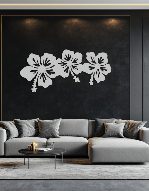 Load image into Gallery viewer, Hibiscus Flower Trio Metal Wall Art – Tropical Floral Silhouette for Home Decor- KAF594
