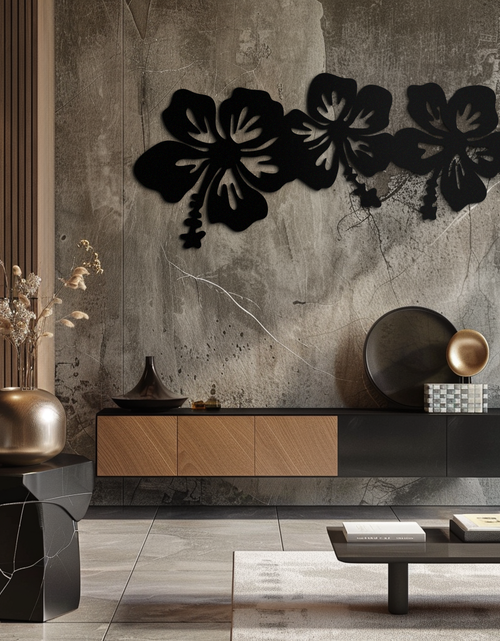 Load image into Gallery viewer, Hibiscus Flower Trio Metal Wall Art – Tropical Floral Silhouette for Home Decor- KAF594
