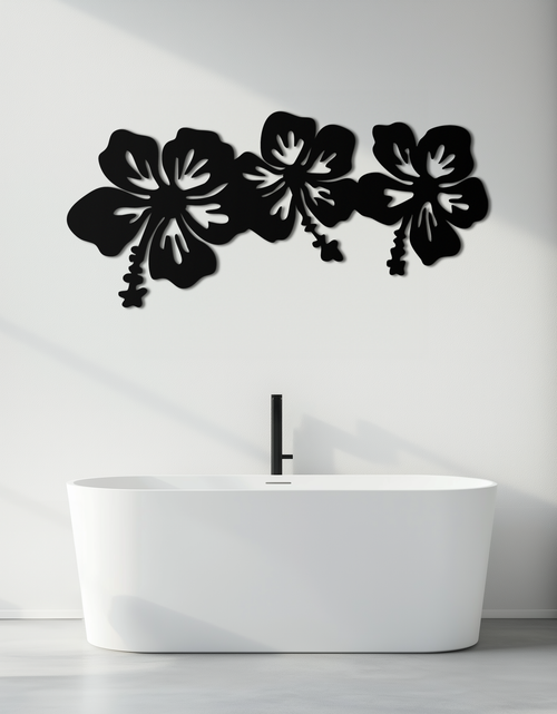 Load image into Gallery viewer, Hibiscus Flower Trio Metal Wall Art – Tropical Floral Silhouette for Home Decor- KAF594
