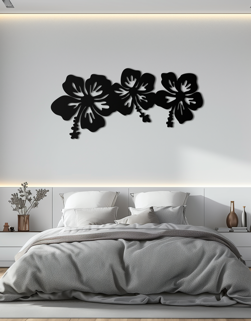 Load image into Gallery viewer, Hibiscus Flower Trio Metal Wall Art – Tropical Floral Silhouette for Home Decor- KAF594
