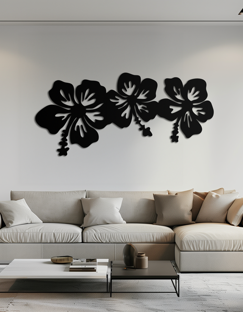 Load image into Gallery viewer, Hibiscus Flower Trio Metal Wall Art – Tropical Floral Silhouette for Home Decor- KAF594
