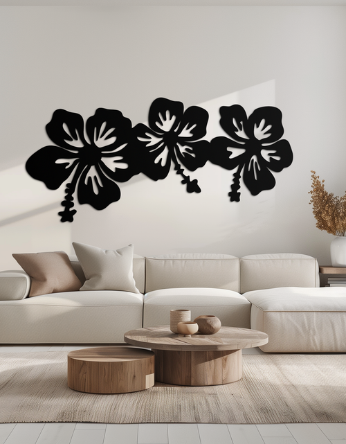 Load image into Gallery viewer, Hibiscus Flower Trio Metal Wall Art – Tropical Floral Silhouette for Home Decor- KAF594
