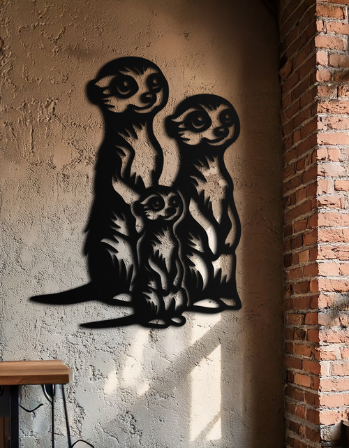 Resmi Galeri görüntüleyicisine yükleyin, Meerkat Ailesi Metal Duvar Sanatı – Doğa Severler İçin Eğlenceli Hayvan Silüeti Dekoru- KAF595
