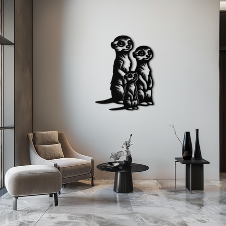 Meerkat Family Metal Wall Art – Playful Animal Silhouette Decor for Nature Lovers- KAF595