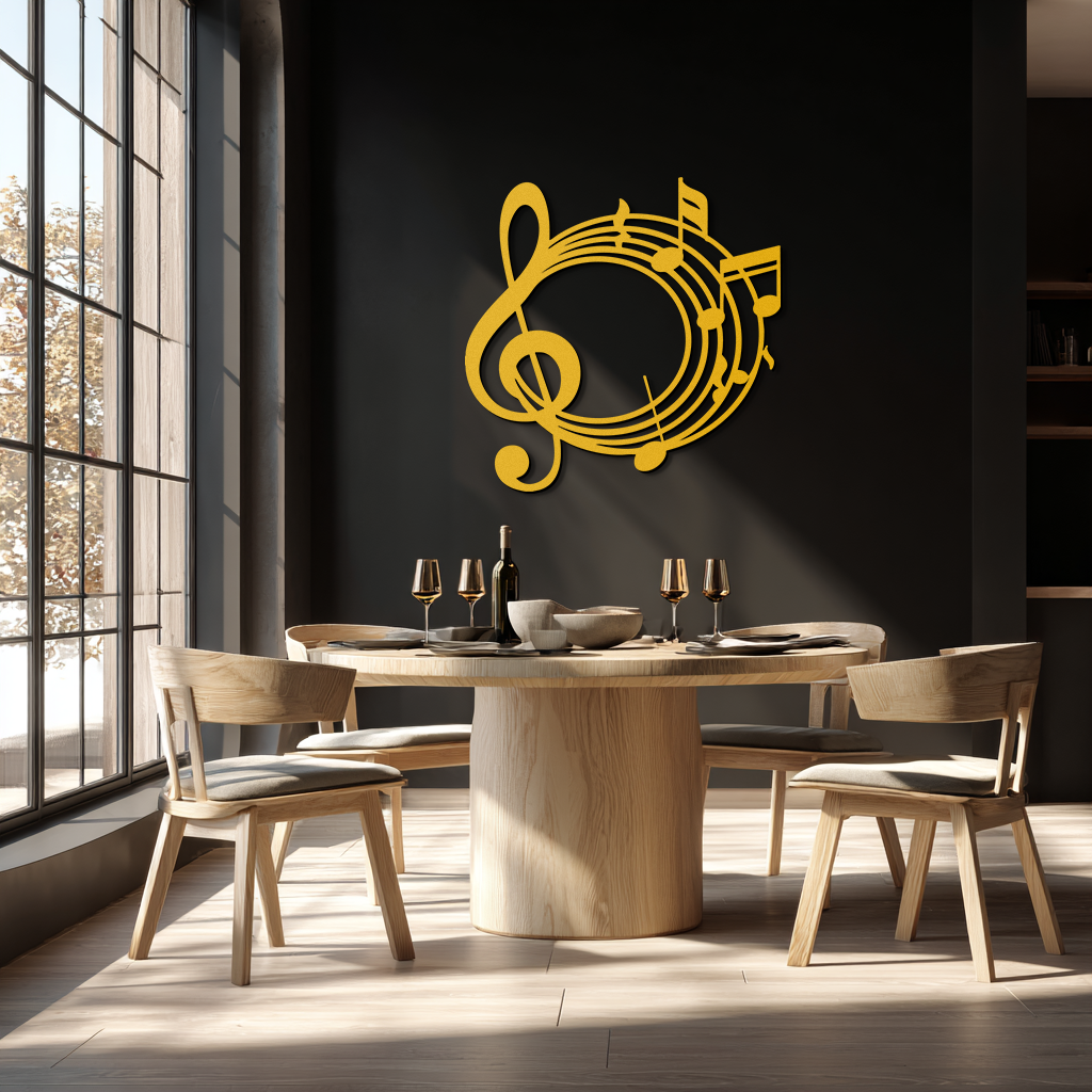 Musical Notes Circle Metal Wall Art – Treble Clef Music Decor for Home or Studio- KAF596