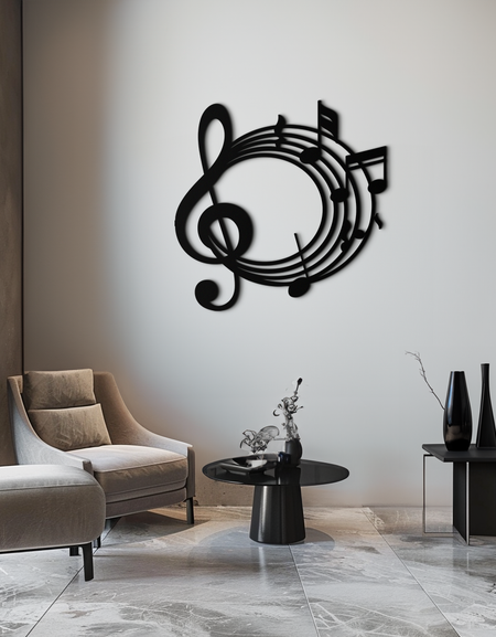 Müzik Notaları Çemberi Metal Duvar Sanatı – Tiz Anahtar Müzik Dekoru Ev veya Stüdyo için- KAF596