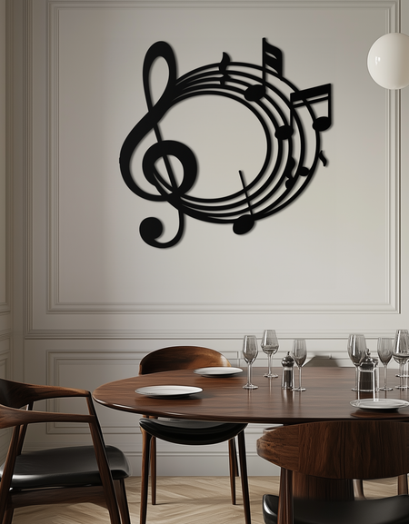 Müzik Notaları Çemberi Metal Duvar Sanatı – Tiz Anahtar Müzik Dekoru Ev veya Stüdyo için- KAF596