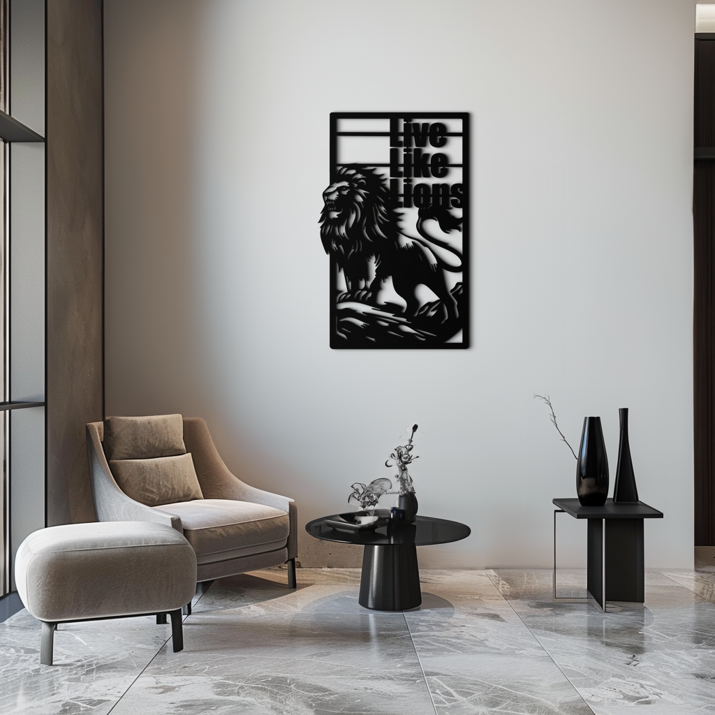 Live Like Lions Metal Wall Art – Powerful Roaring Lion Decor for Motivational Spaces- KAF597