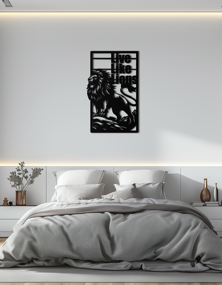 Aslanlar Gibi Yaşa Metal Duvar Sanatı – Motivasyonel Alanlar İçin Güçlü Kükreyen Aslan Dekoru- KAF597