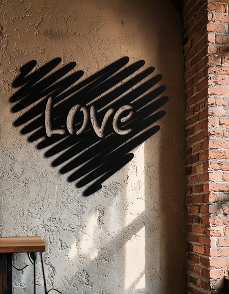 Aşk Kalp Karalama Metal Duvar Sanatı – Romantik El Yazısı Tipografi Ev Dekoru- KAF599