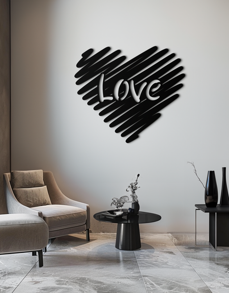 Aşk Kalp Karalama Metal Duvar Sanatı – Romantik El Yazısı Tipografi Ev Dekoru- KAF599