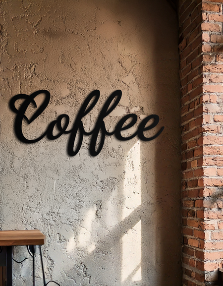 Kahve Yazısı Metal Duvar Sanatı – Mutfak Dekoru İçin Kalp Şeklinde Harfli Kahve Tabelası- KAF600