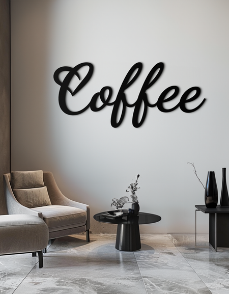 Kahve Yazısı Metal Duvar Sanatı – Mutfak Dekoru İçin Kalp Şeklinde Harfli Kahve Tabelası- KAF600
