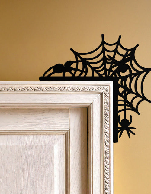 Load image into Gallery viewer, Spider Web Corner Metal Door Decor – Halloween Themed Wall Accent for Entryways- KAF601
