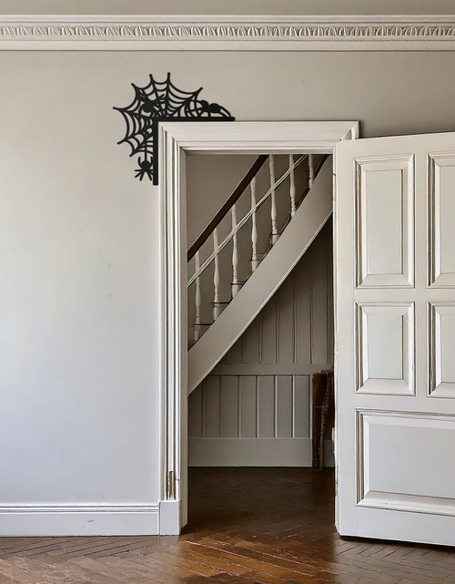 Load image into Gallery viewer, Spider Web Corner Metal Door Decor – Halloween Themed Wall Accent for Entryways- KAF601
