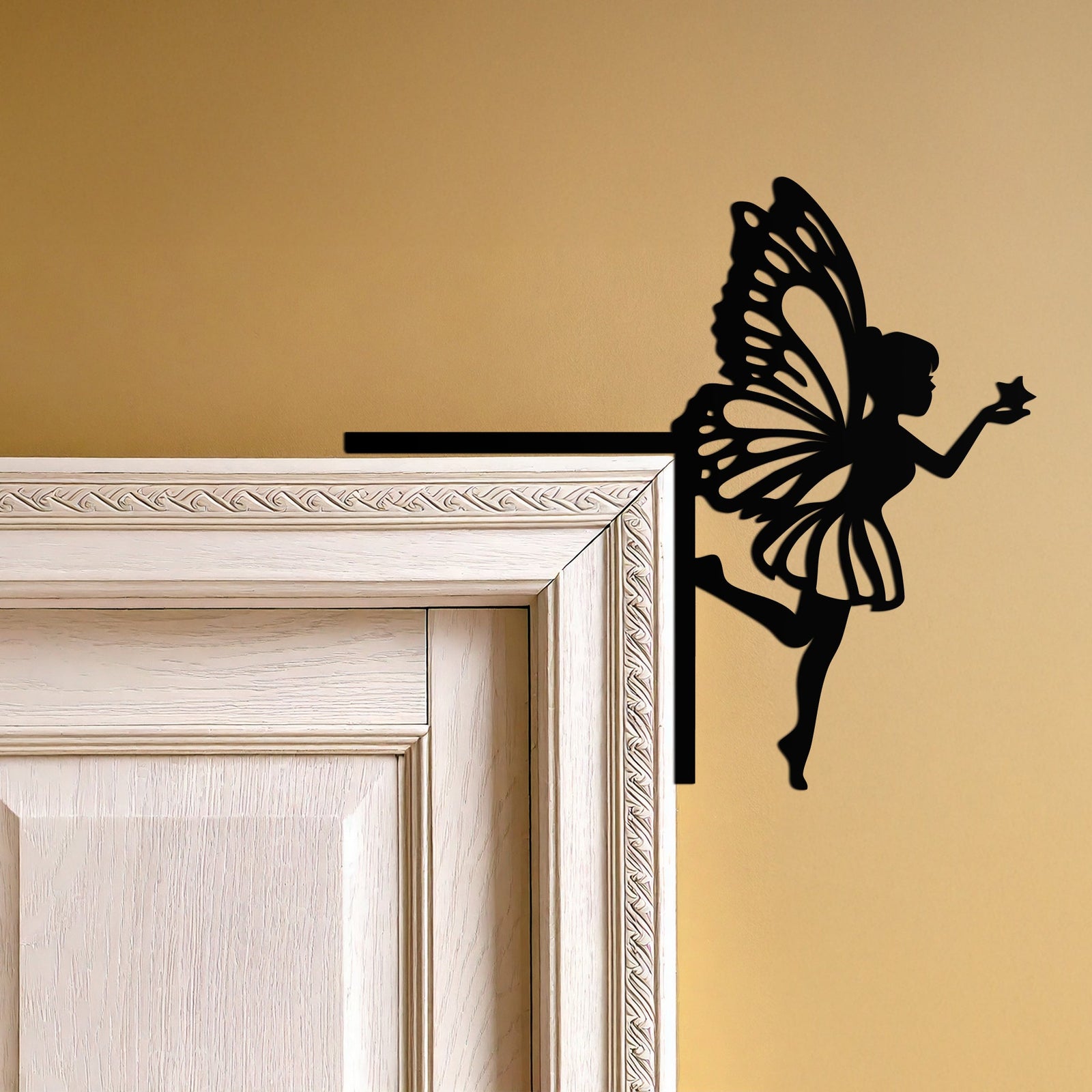 Fairy Corner Metal Door Decor – Whimsical Butterfly Fairy Holding Star Design- KAF602