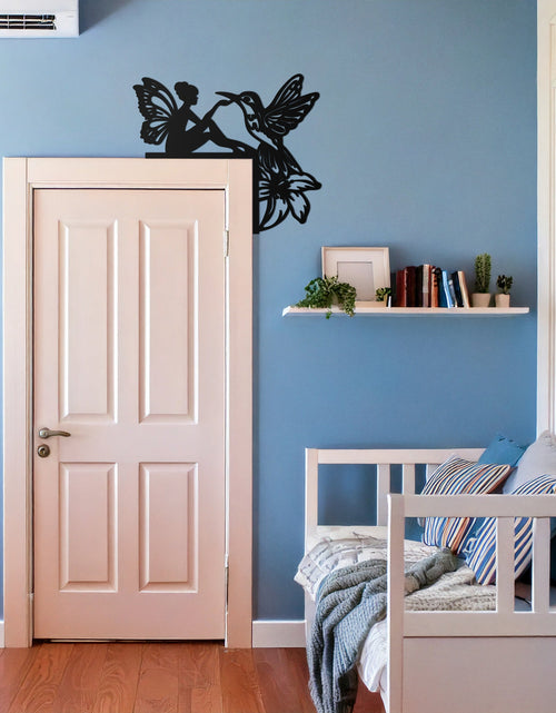 Load image into Gallery viewer, Fairy and Hummingbird Corner Metal Wall Art – Whimsical Door Frame Decoration for Home- KAF604

