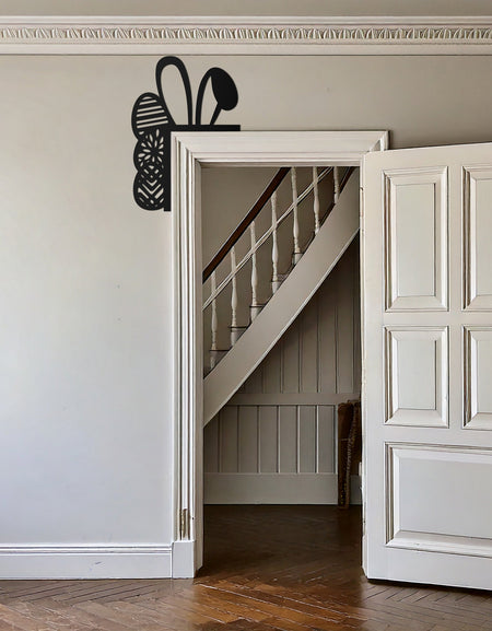 Easter Bunny Corner Metal Wall Art – Festive Rabbit Ear and Egg Decor Accent- KAF606