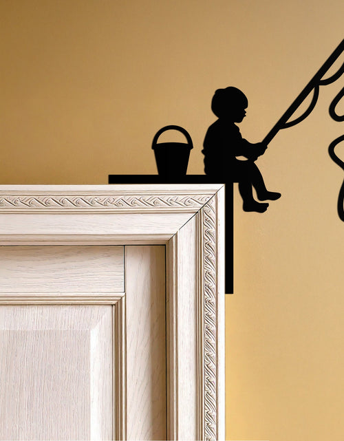 Load image into Gallery viewer, Child Fishing Corner Metal Wall Art – Playful Kids Silhouette Door Corner Decor-KAF610
