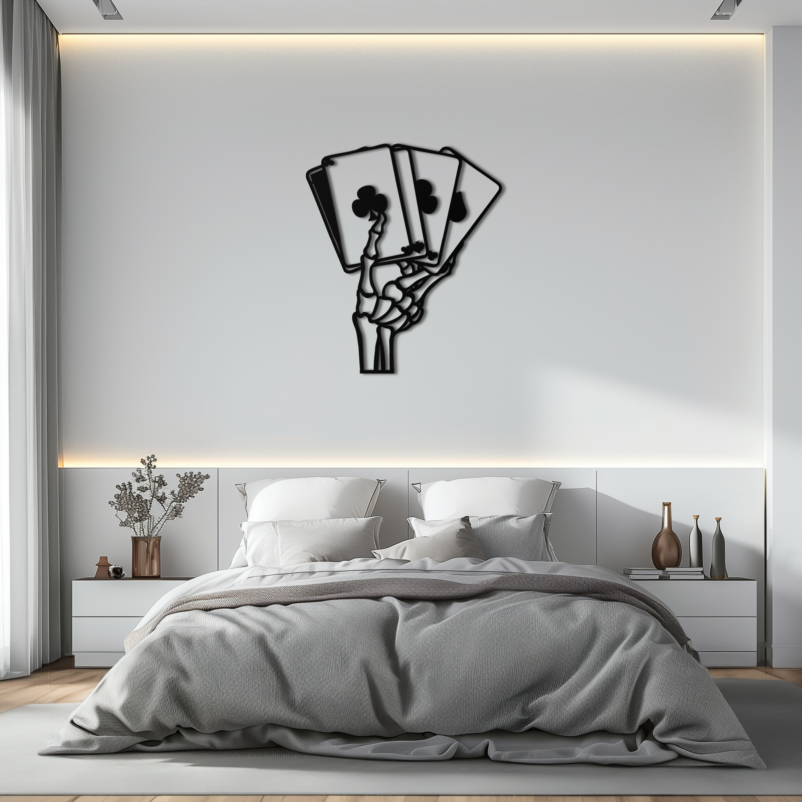 Skeleton Hand Holding Playing Cards Metal Wall Art – Gothic Poker Room Decor-KAF614