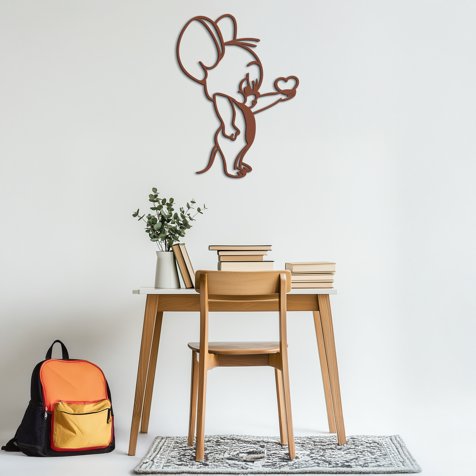 Jerry Holding Heart Metal Wall Art – Cute Cartoon Mouse Silhouette Decor-KAF615