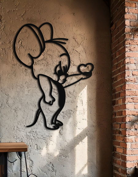 Jerry Holding Heart Metal Duvar Sanatı – Sevimli Karikatür Fare Silüeti Dekoru-KAF615