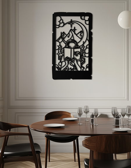 Okuma Kadını Metal Duvar Sanatı – Ay ve Dağlarla Kitap Sever Silüeti-KAF616