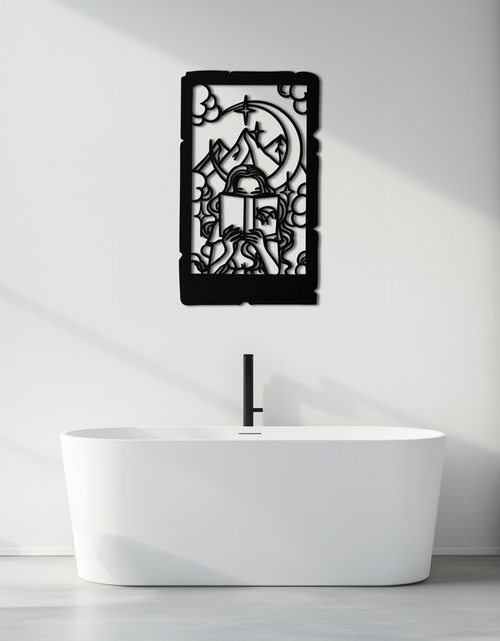 Load image into Gallery viewer, Reading Lady Metal Wall Art – Book Lover Silhouette with Moon and Mountains-KAF616
