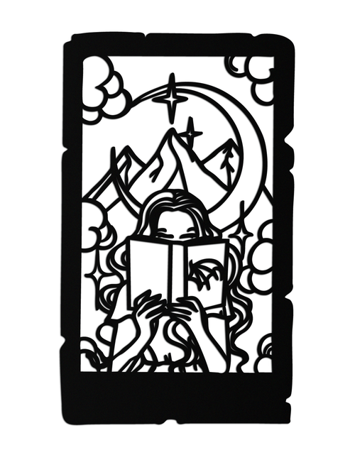 Load image into Gallery viewer, Reading Lady Metal Wall Art – Book Lover Silhouette with Moon and Mountains-KAF616
