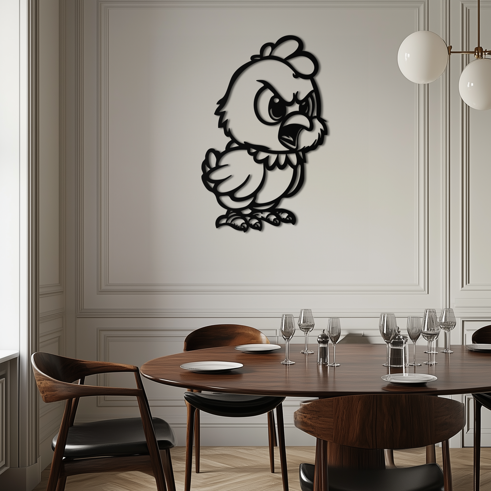 Angry Chick Metal Wall Art – Cartoon Chicken Silhouette Wall Decor-KAF618