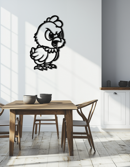 Kızgın Civciv Metal Duvar Sanatı – Karikatür Tavuk Silüeti Duvar Dekoru-KAF618