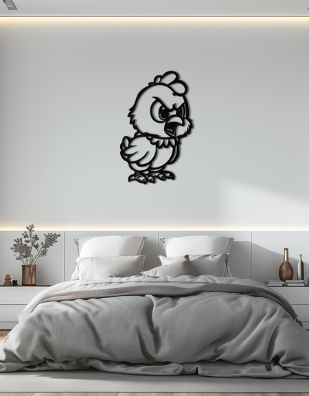 Kızgın Civciv Metal Duvar Sanatı – Karikatür Tavuk Silüeti Duvar Dekoru-KAF618