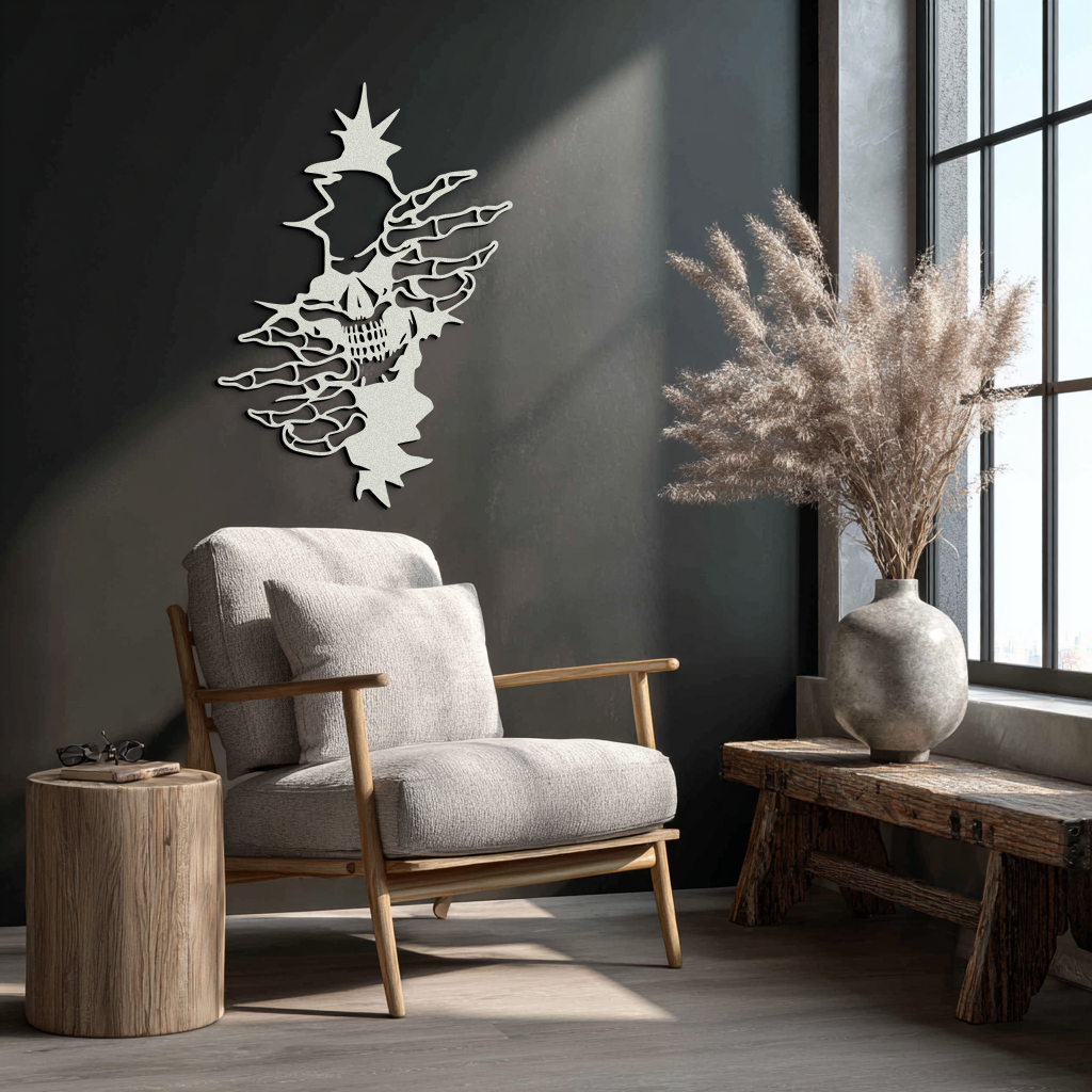 Skeleton Hands and Skull Metal Wall Art – Ripped Wall Horror Decor-KAF619