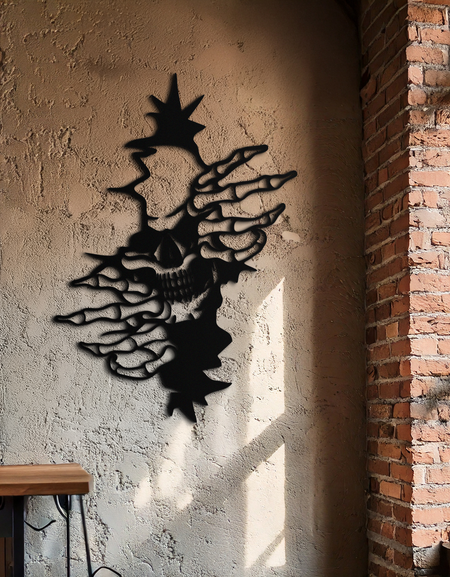 İskelet Eller ve Kafatası Metal Duvar Sanatı – Yırtık Duvar Korku Dekoru-KAF619