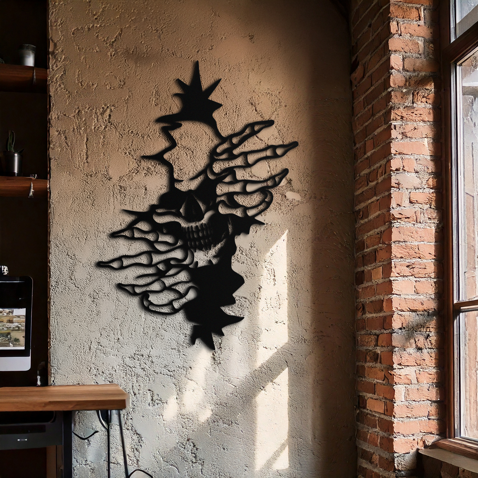 Skeleton Hands and Skull Metal Wall Art – Ripped Wall Horror Decor-KAF619