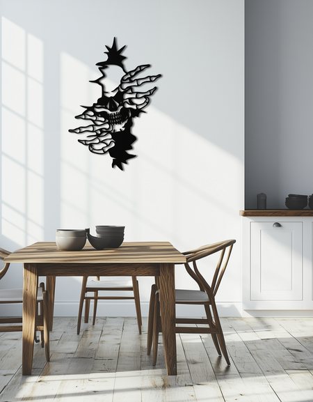 İskelet Eller ve Kafatası Metal Duvar Sanatı – Yırtık Duvar Korku Dekoru-KAF619