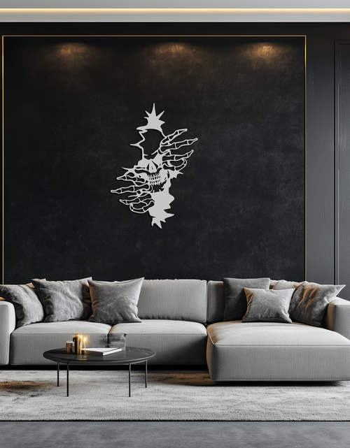 Load image into Gallery viewer, Skeleton Hands and Skull Metal Wall Art – Ripped Wall Horror Decor-KAF619
