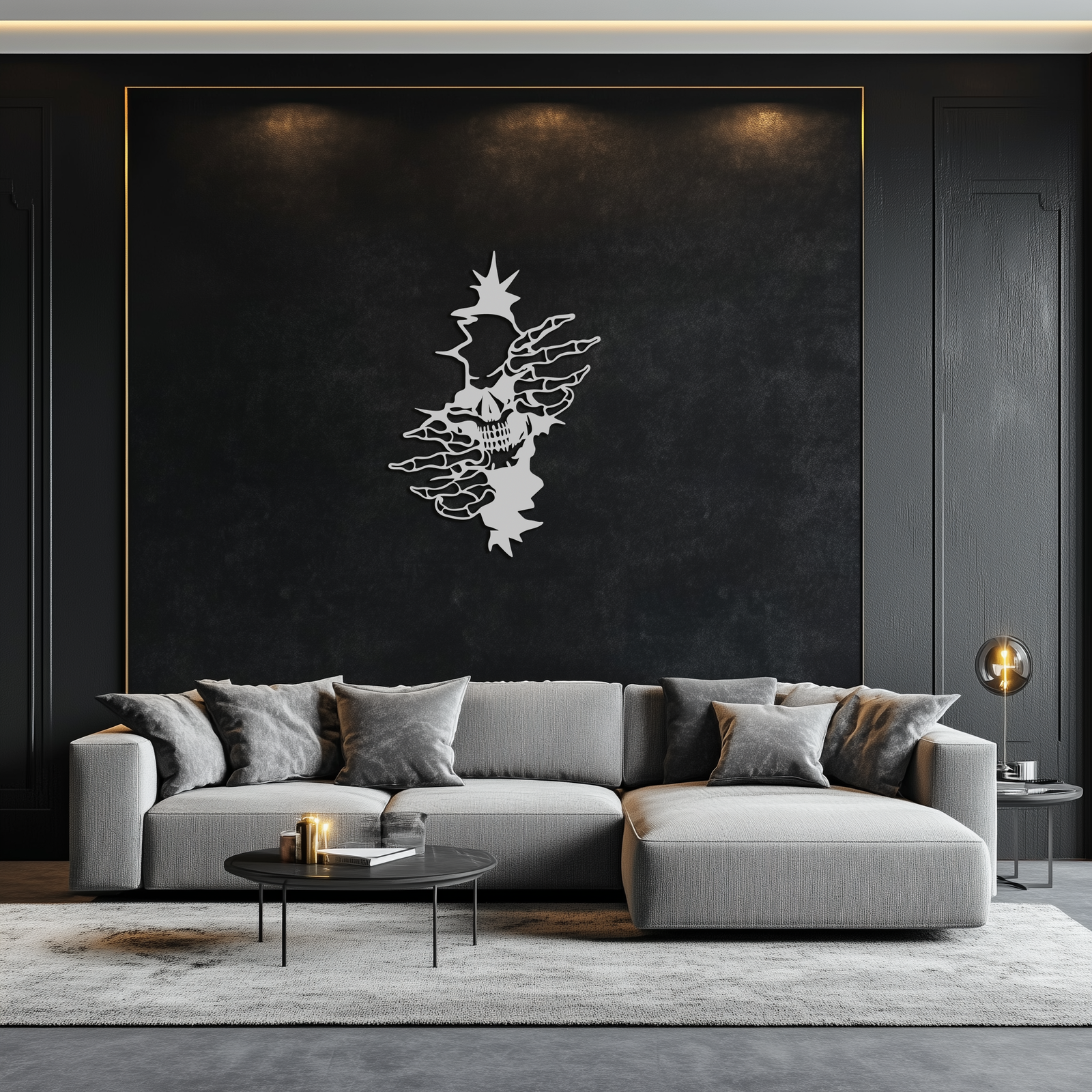 Skeleton Hands and Skull Metal Wall Art – Ripped Wall Horror Decor-KAF619
