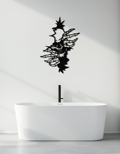 Load image into Gallery viewer, Skeleton Hands and Skull Metal Wall Art – Ripped Wall Horror Decor-KAF619
