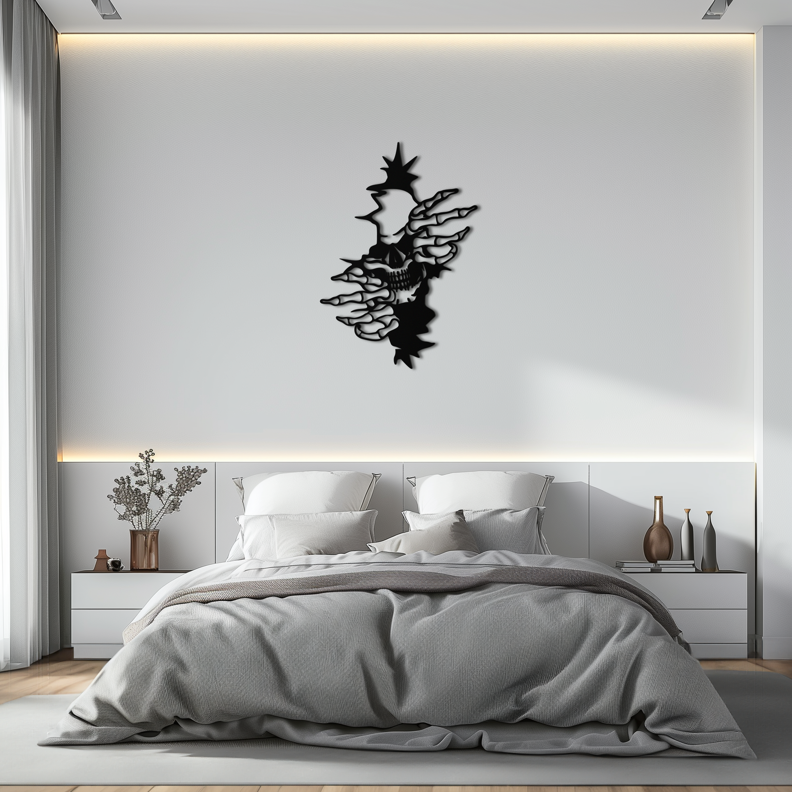 Skeleton Hands and Skull Metal Wall Art – Ripped Wall Horror Decor-KAF619