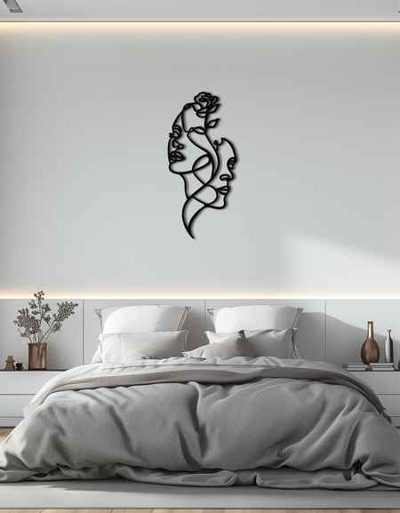 Soyut Çizgi Sanatı Kadın Yüzleri Metal Duvar Sanatı – Modern Minimalist Ev Dekoru-KAF620