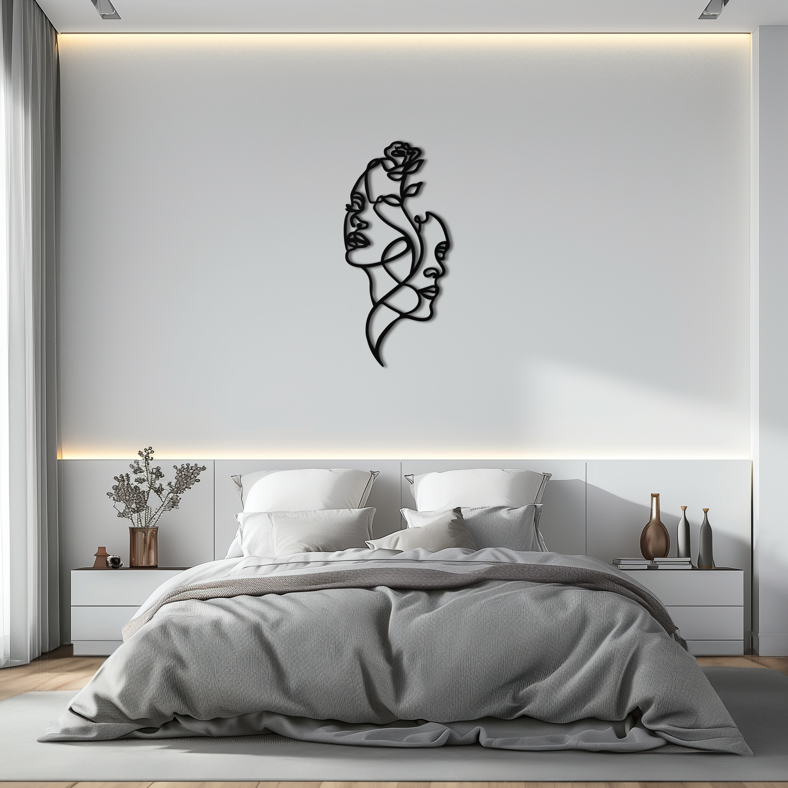 Abstract Line Art Woman Faces Metal Wall Art – Modern Minimalist Home Decor-KAF620