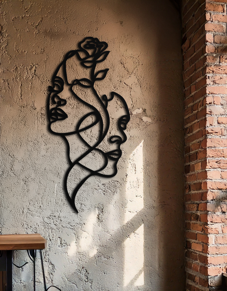 Soyut Çizgi Sanatı Kadın Yüzleri Metal Duvar Sanatı – Modern Minimalist Ev Dekoru-KAF620