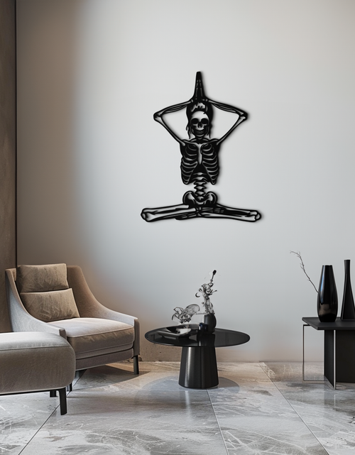 Load image into Gallery viewer, Skeleton Yoga Pose Metal Wall Art – Gothic Meditation Decor for Yoga Lovers- KAF621
