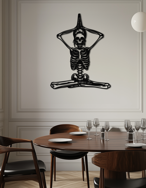 Load image into Gallery viewer, Skeleton Yoga Pose Metal Wall Art – Gothic Meditation Decor for Yoga Lovers- KAF621
