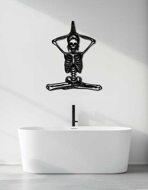 Load image into Gallery viewer, Skeleton Yoga Pose Metal Wall Art – Gothic Meditation Decor for Yoga Lovers- KAF621
