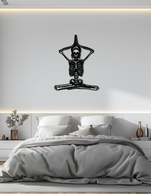 Load image into Gallery viewer, Skeleton Yoga Pose Metal Wall Art – Gothic Meditation Decor for Yoga Lovers- KAF621
