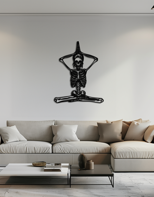 Load image into Gallery viewer, Skeleton Yoga Pose Metal Wall Art – Gothic Meditation Decor for Yoga Lovers- KAF621
