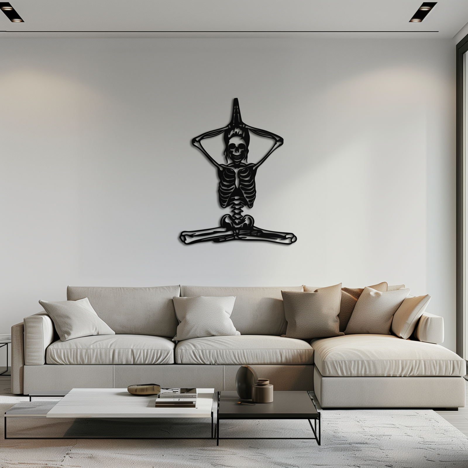 Skeleton Yoga Pose Metal Wall Art – Gothic Meditation Decor for Yoga Lovers- KAF621