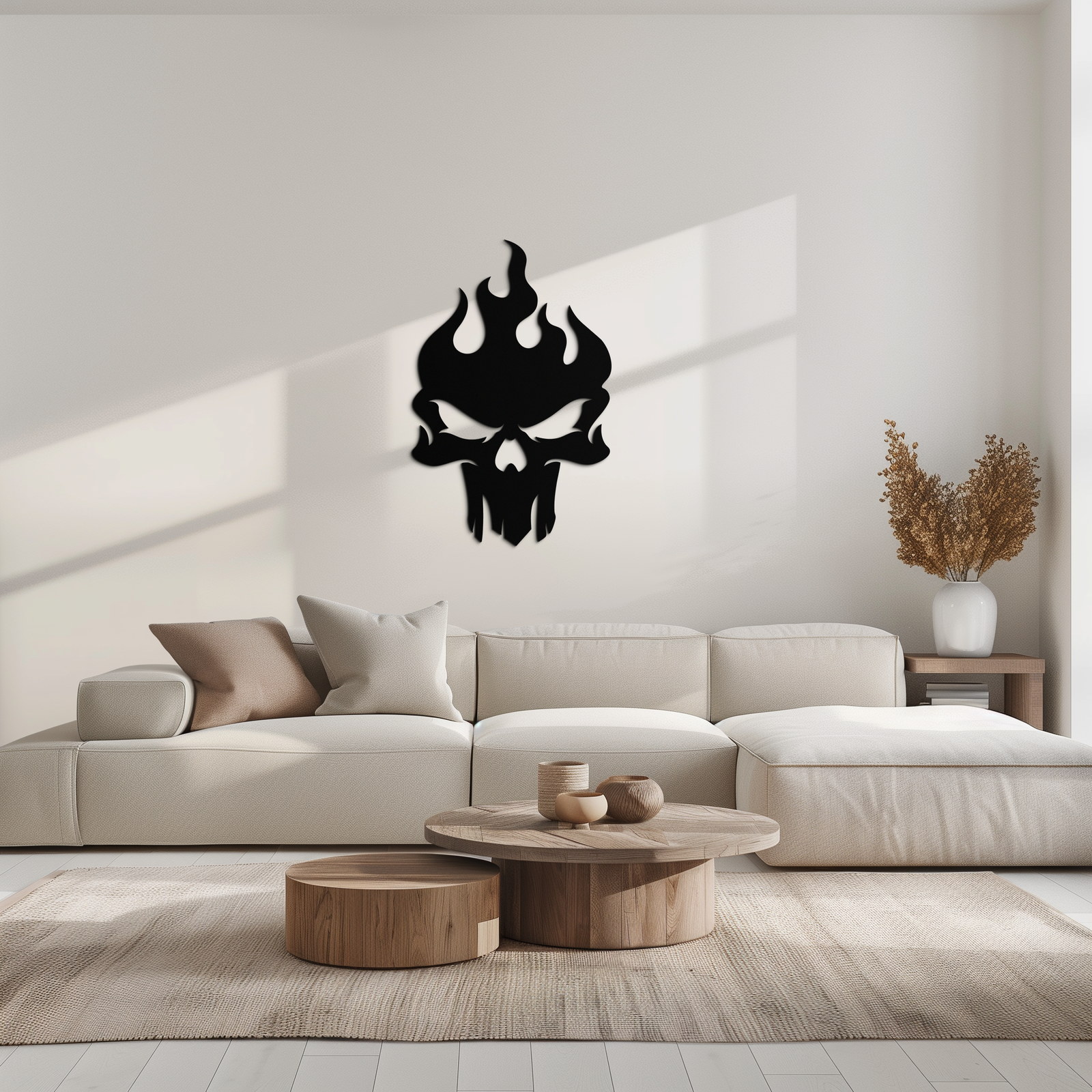 Flaming Skull Metal Wall Art – Bold Gothic Flame Skull Design- KAF623